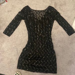 lulus fitted black sequined short-medium length dress. sz medium